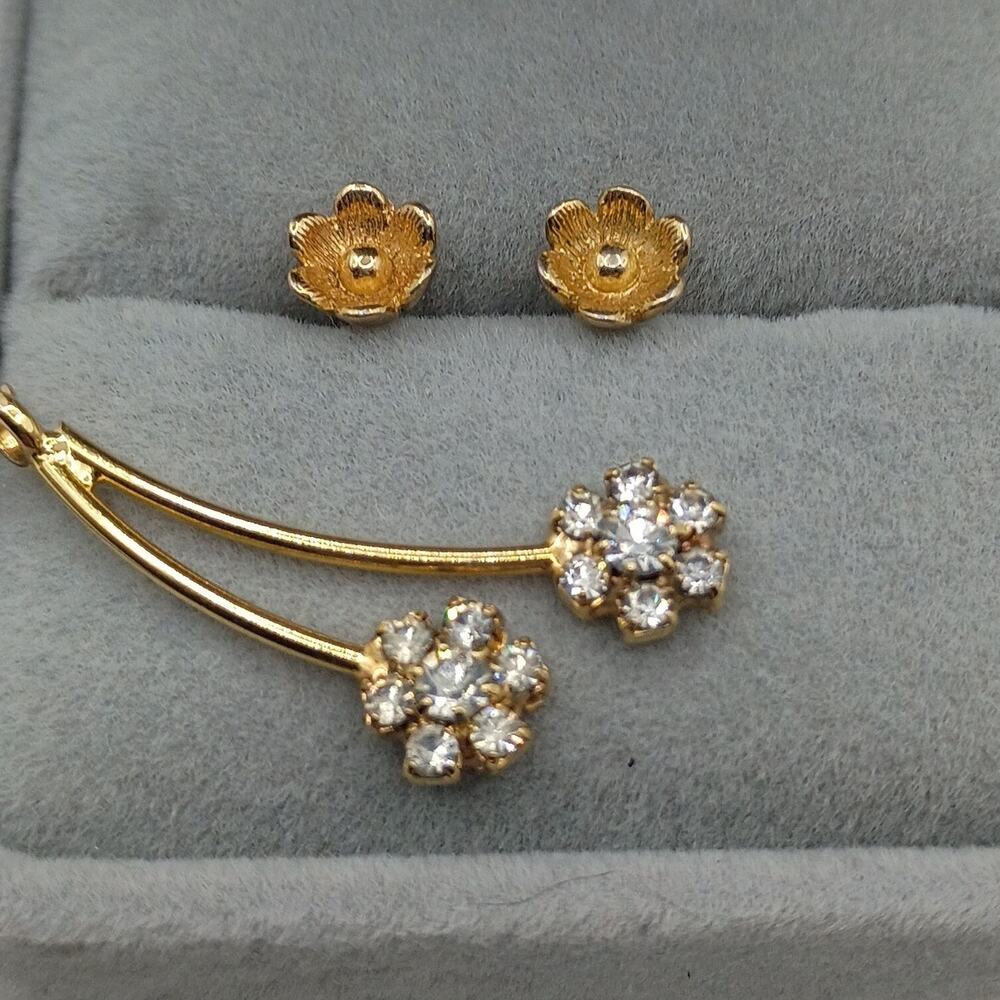 Vintage Avon Convertible Floral Earrings & Gold-Plated Necklace Set